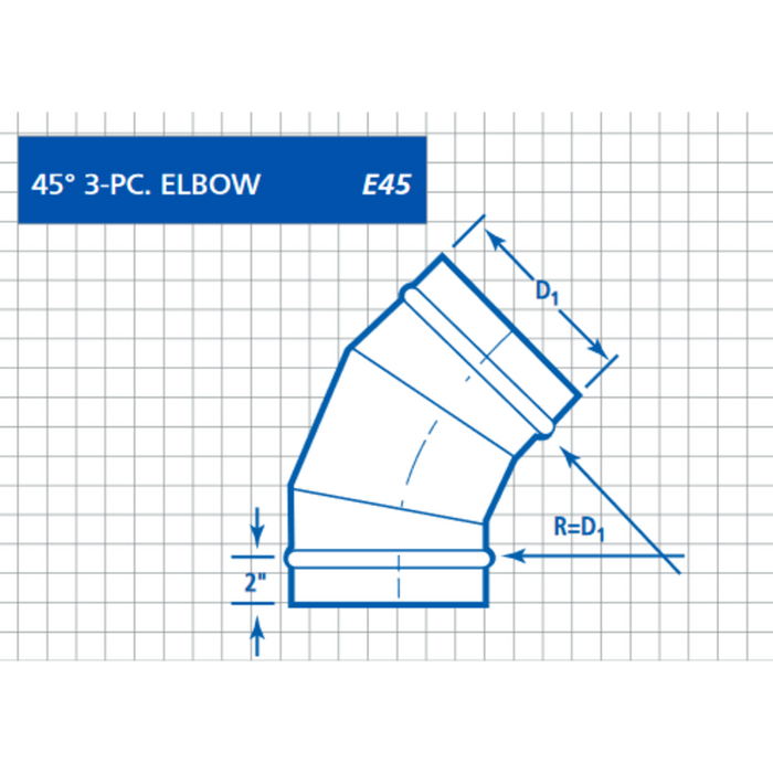 Single Wall, Round 45° 3PC Pressed Elbow (E45T)