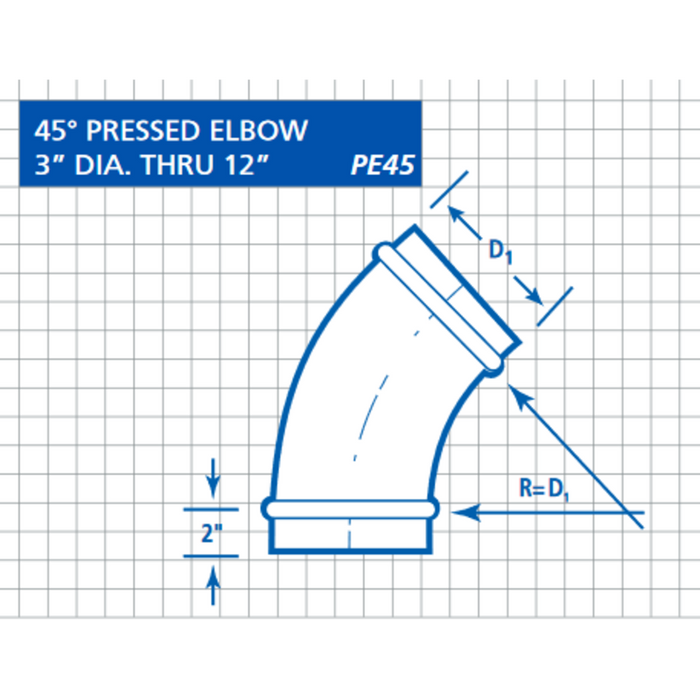Single Wall, Round 45° 1.5R Pressed Elbow (PE45T)